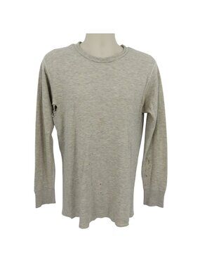 VTG Duofold Men Medium Tall Beige Gray Wool Blend Thrashed Distressed Shirt Top